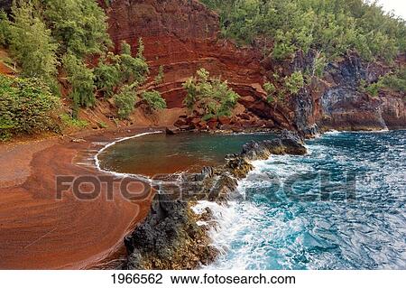 Hawaii, Maui, Hana Coastline, Kaihalulu Red Sand Beach. View Large Photo Image Stock Image - Hawaii, Maui, Hana Coastline, Kaihalulu Red Sand Beach.. Fotosearch