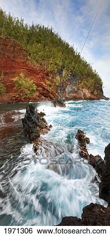 Hawaii, Maui, Hana Coastline, Kaihalulu Red Sand Beach. View Large Photo Image Stock Photograph - Hawaii, Maui, Hana Coastline, Kaihalulu Red Sand Beach.. Fotosearch
