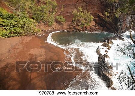 Hawaii, Maui, Hana, Kaihalulu Beach, Scenic Shot Of Hana's Red Sand Beach. View Large Photo Image Stock Photo - Hawaii, Maui, Hana, Kaihalulu Beach, Scenic Shot Of Hana's Red Sand Beach.. Fotosearch
