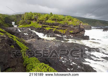 Hawaii, Maui, Hana, Seven Sacred Pools, a large stream and waterfalls. View Large Photo Image Stock Photo - Hawaii, Maui, Hana, Seven Sacred Pools, a large stream and waterfalls.. Fotosearch