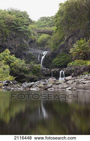 Stock Photo - Hawaii, Maui, Hana, Seven Sacred Pools waterfalls.. Fotosearch