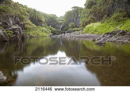 Stock Photograph - Hawaii, Maui, Hana, Seven Sacred Pools waterfalls.. Fotosearch