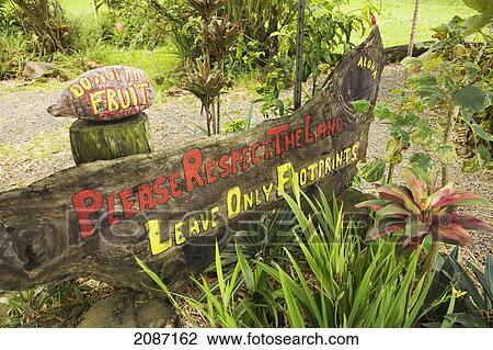 Stock Image - Hawaii, Maui, Hana, Signage at Twin Falls.. Fotosearch