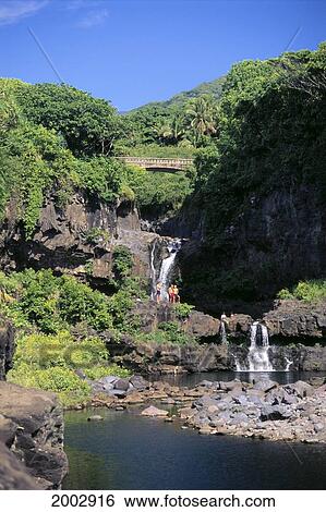 Hawaii, Maui, Hana, Visitors Enjoy Pools At Kipahulu, Seven Sacred Pools View Large Photo Image Stock Photograph - Hawaii, Maui, Hana, Visitors Enjoy Pools At Kipahulu, Seven Sacred Pools. Fotosearch
