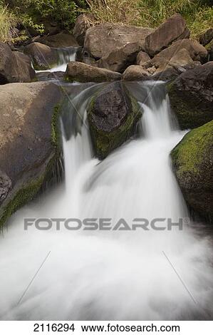 Picture - Hawaii, Maui, Iao River Valley waterfall.. Fotosearch