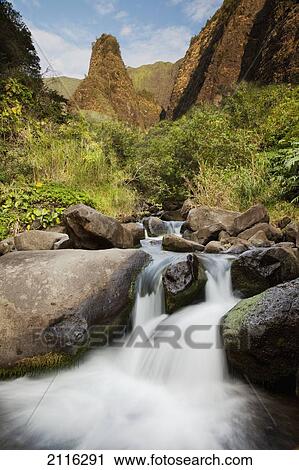 Stock Image - Hawaii, Maui, Iao River Valley waterfall.. Fotosearch