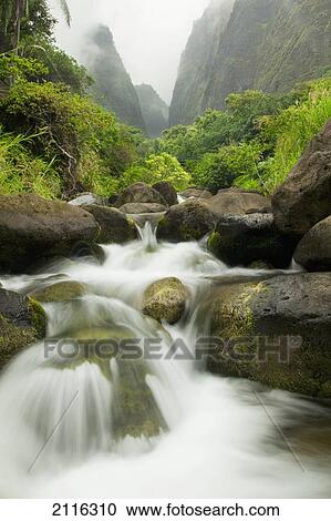 Hawaii, Maui, Iao River Valley waterfall. View Large Photo Image Stock Image - Hawaii, Maui, Iao River Valley waterfall.. Fotosearch