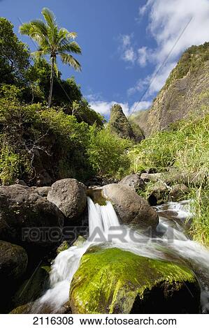 Stock Photo - Hawaii, Maui, Iao River Valley waterfall.. Fotosearch