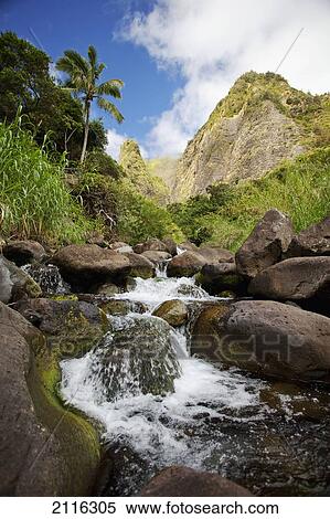 Stock Photography - Hawaii, Maui, Iao River Valley waterfall.. Fotosearch