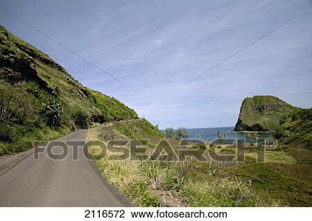 Stock Image - Hawaii, Maui, Kahakuloa, The narrow road leaving town.. Fotosearch