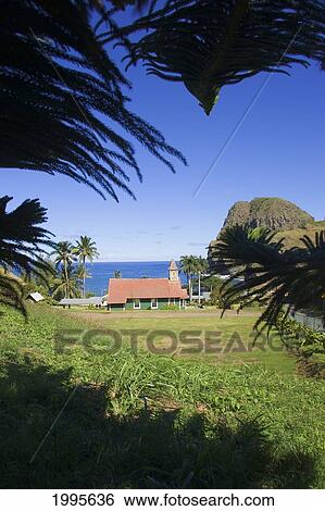 Stock Photograph - Hawaii, Maui, Kahakuloa Village, An Old Church Sits Along A Tropical Coastline.. Fotosearch