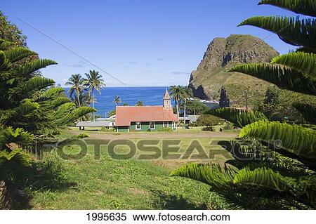 Hawaii, Maui, Kahakuloa Village, An Old Church Sits Along A Tropical Coastline. View Large Photo Image Stock Photography - Hawaii, Maui, Kahakuloa Village, An Old Church Sits Along A Tropical Coastline.. Fotosearch
