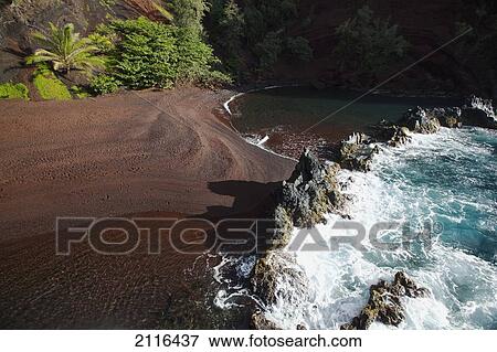 Hawaii, Maui, Kaihalulu red sand beach in Hana. View Large Photo Image Stock Photo - Hawaii, Maui, Kaihalulu red sand beach in Hana.. Fotosearch