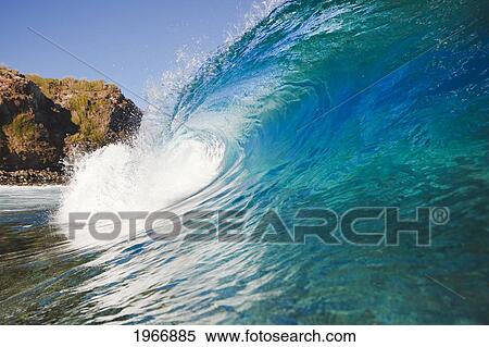 Stock Photography - Hawaii, Maui, Kapalua, Crystal Clear Wave Breaks. Fotosearch