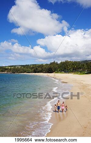 Hawaii, Maui, Kapalua, Fleming Beach, Family On Vacation Walking Down The Beach. View Large Photo Image Picture - Hawaii, Maui, Kapalua, Fleming Beach, Family On Vacation Walking Down The Beach.. Fotosearch