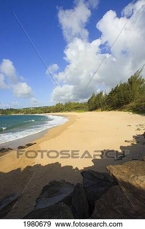 Stock Photo - Hawaii, Maui, Kapalua, Fleming Beach, Empty White Sand Beach.. Fotosearch