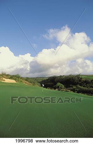 Stock Photo - Hawaii, Maui, Kapalua Golf Club Plantation Course, 8Th Hole With Blue Sky. Fotosearch