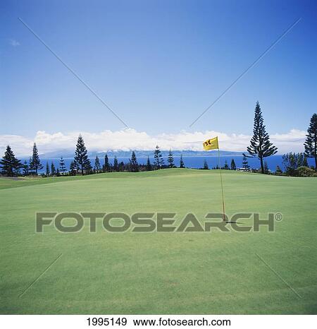 Stock Photo - Hawaii, Maui, Kapalua Golf Course, Village Course, Fairway Along The Ocean.. Fotosearch