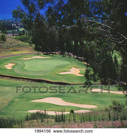 Stock Photograph - Hawaii, Maui, Kapalua Golf Course, Village Course, Fairway Along The Ocean.. Fotosearch