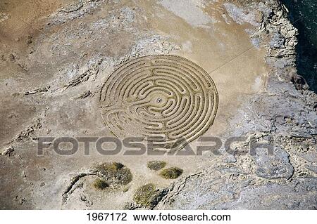 Stock Image - Hawaii, Maui, Kapalua, Unique Labyrinth Made In Rocky Area Near Shoreline.. Fotosearch