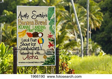 Hawaii, Maui, Keanae Peninsula, Sign For Aunty Sandy's Banana Bread And Fruit Stand Along Road To Hana. View Large Photo Image Stock Image - Hawaii, Maui, Keanae Peninsula, Sign For Aunty Sandy's Banana Bread And Fruit Stand Along Road To Hana.. Fotosearch
