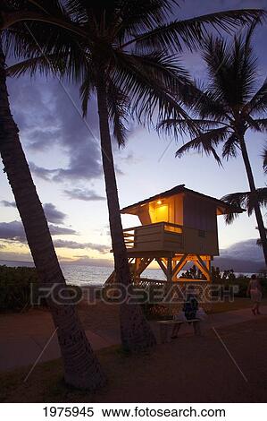 Stock Photography - Hawaii, Maui, Kihei, Sunset At Kamaole Beach One.. Fotosearch