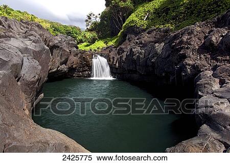 Stock Photography - Hawaii, Maui, Kipahulu, One of the seven sacred pools.. Fotosearch