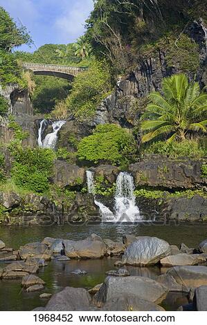 Stock Image - Hawaii, Maui, Kipahulu, Waterfall And Seven Sacred Pools At Ohe'o Gulch.. Fotosearch