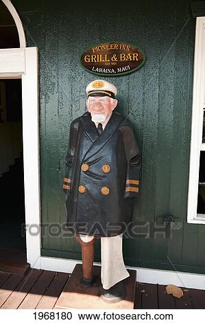 Hawaii, Maui, Lahaina, Captain At Pioneer Inn. View Large Photo Image Stock Image - Hawaii, Maui, Lahaina, Captain At Pioneer Inn.. Fotosearch