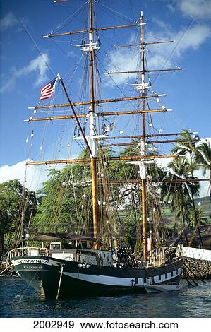 Hawaii, Maui, Lahaina, Carthaginian Stern View With American Flag On Mast, Trees In Background View Large Photo Image Stock Photo - Hawaii, Maui, Lahaina, Carthaginian Stern View With American Flag On Mast, Trees In Background. Fotosearch