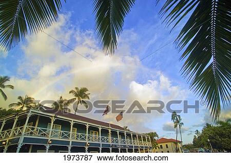 Stock Photo - Hawaii, Maui, Lahaina, Front & Canal St. With Pioneer Inn At The Corner.. Fotosearch