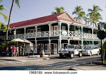 Stock Photography - Hawaii, Maui, Lahaina, Front & Canal St. With Pioneer Inn At The Corner.. Fotosearch