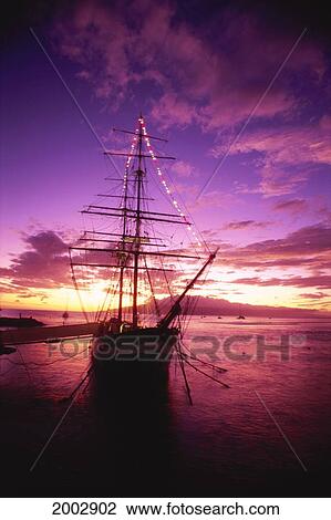 Hawaii, Maui, Lahaina, Harbor, Brig Carthaginian Ship At Twilight Purple Yellow Sky Orange View Large Photo Image Stock Image - Hawaii, Maui, Lahaina, Harbor, Brig Carthaginian Ship At Twilight Purple Yellow Sky Orange. Fotosearch
