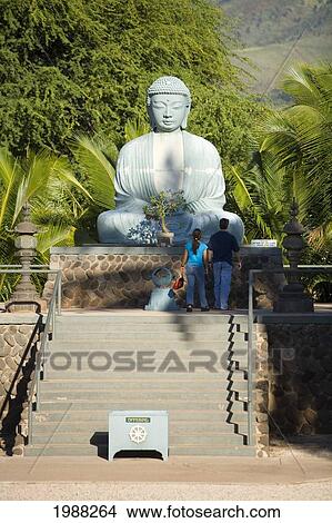 Picture - Hawaii, Maui, Lahaina Jodo Mission, Buddha Statue, Couple Stand Before It.. Fotosearch