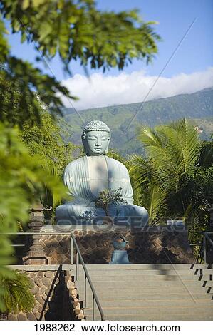 Stock Image - Hawaii, Maui, Lahaina Jodo Mission, Buddha Statue.. Fotosearch