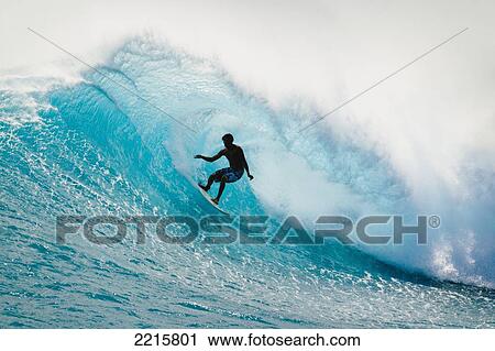 Stock Image - Hawaii, Maui, Laperouse, Professional Surfer Albee Layer in the barrel.. Fotosearch