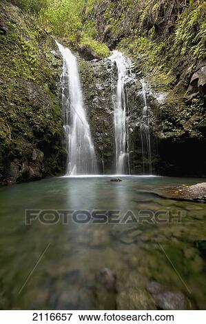 Hawaii, Maui, Makamakaole Gulch, Waihee Ridge Trail, Waterfall and pond. View Large Photo Image Stock Photo - Hawaii, Maui, Makamakaole Gulch, Waihee Ridge Trail, Waterfall and pond.. Fotosearch