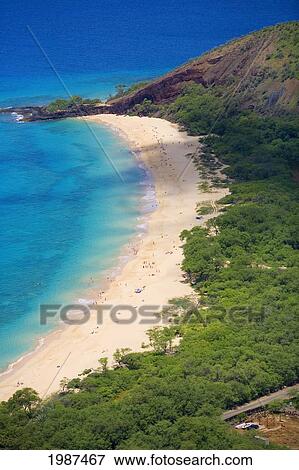 Hawaii, Maui, Makena, Aerial Of Big Beach. View Large Photo Image Stock Photo - Hawaii, Maui, Makena, Aerial Of Big Beach.. Fotosearch