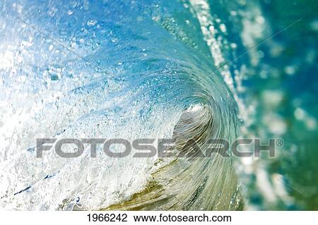 Stock Image - Hawaii, Maui, Makena, Barrel Of Beautiful Turquoise Wave.. Fotosearch
