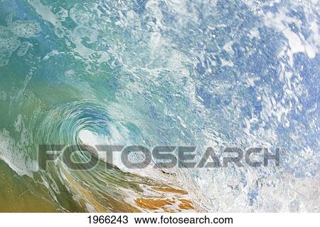 Stock Image - Hawaii, Maui, Makena, Barrel Of Beautiful Turquoise Wave.. Fotosearch