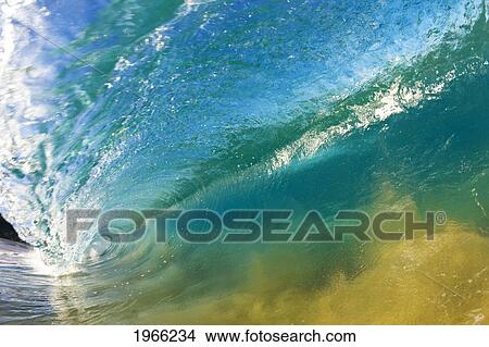 Picture - Hawaii, Maui, Makena Beach, Beautiful Wave Breaking Along Shore.. Fotosearch