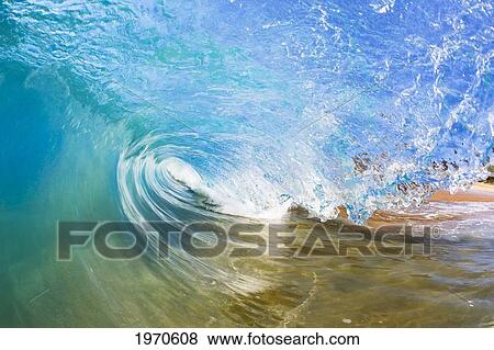 Stock Photo - Hawaii, Maui, Makena Beach, Beautiful Wave Breaking Along Shore.. Fotosearch
