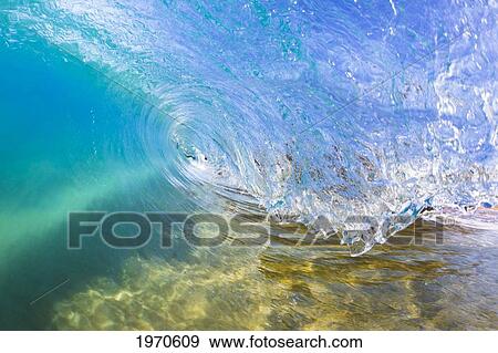 Stock Photo - Hawaii, Maui, Makena Beach, Beautiful Wave Breaking Along Shore.. Fotosearch