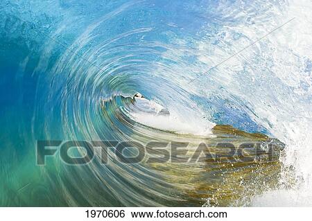 Stock Photograph - Hawaii, Maui, Makena Beach, Beautiful Wave Breaking Along Shore.. Fotosearch