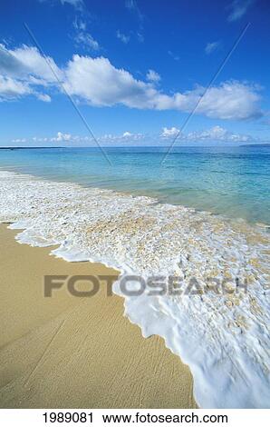 Hawaii, Maui, Makena Beach, Closeup Of Textured Foamy Shoreline, Calm Turquoise Ocean. View Large Photo Image Stock Image - Hawaii, Maui, Makena Beach, Closeup Of Textured Foamy Shoreline, Calm Turquoise Ocean.. Fotosearch