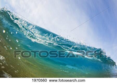 Stock Image - Hawaii, Maui, Makena Beach, Tip Of A Breaking Wave.. Fotosearch