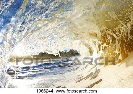 Picture - Hawaii, Maui, Makena Beach, View Through Tube Of Sandy Wave.. Fotosearch