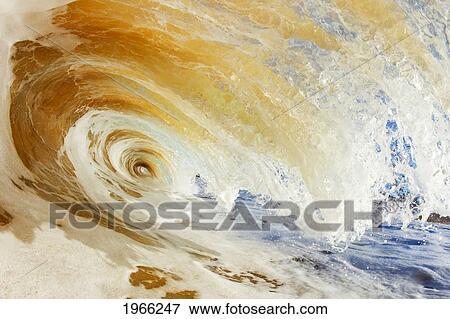 Stock Photo - Hawaii, Maui, Makena Beach, View Through Tube Of Sandy Wave.. Fotosearch