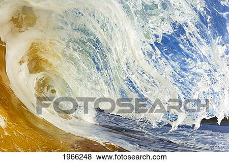 Stock Photo - Hawaii, Maui, Makena Beach, View Through Tube Of Sandy Wave.. Fotosearch