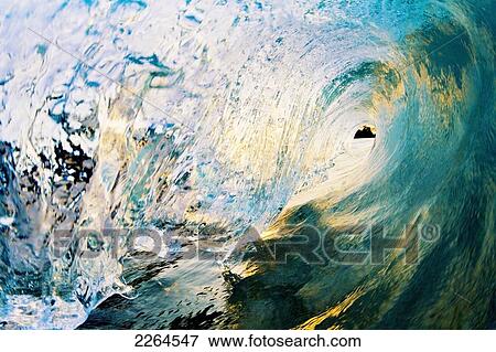 Hawaii, Maui, Makena, Beautiful Blue Wave Breaking At The Beach. View Large Photo Image Stock Photo - Hawaii, Maui, Makena, Beautiful Blue Wave Breaking At The Beach.. Fotosearch
